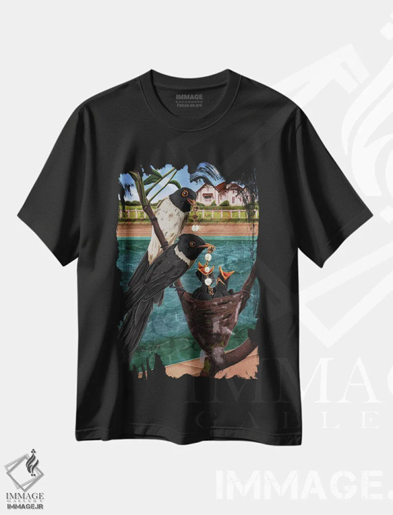 تیشرت مشکی طرح دار مروارید زاغی، هنر فاخر معاصر اثر جیمی ادلر | فروشگاه ایماژ