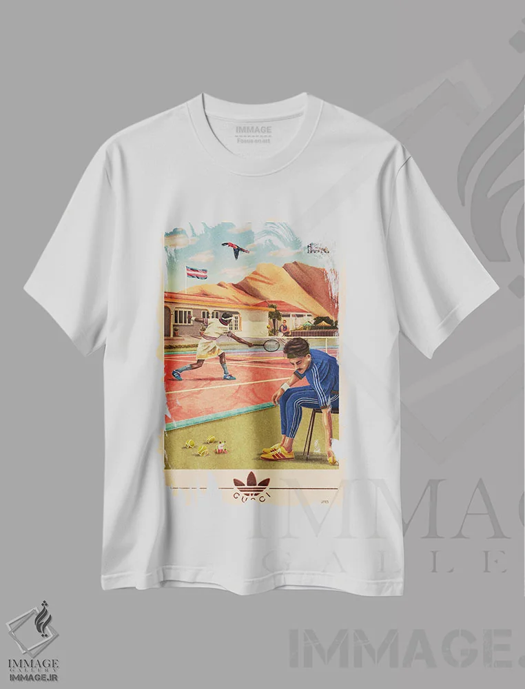 تیشرت سفید طرح دار متل گوچی، هنر فاخر معاصر اثر جیمی ادلر | فروشگاه ایماژ