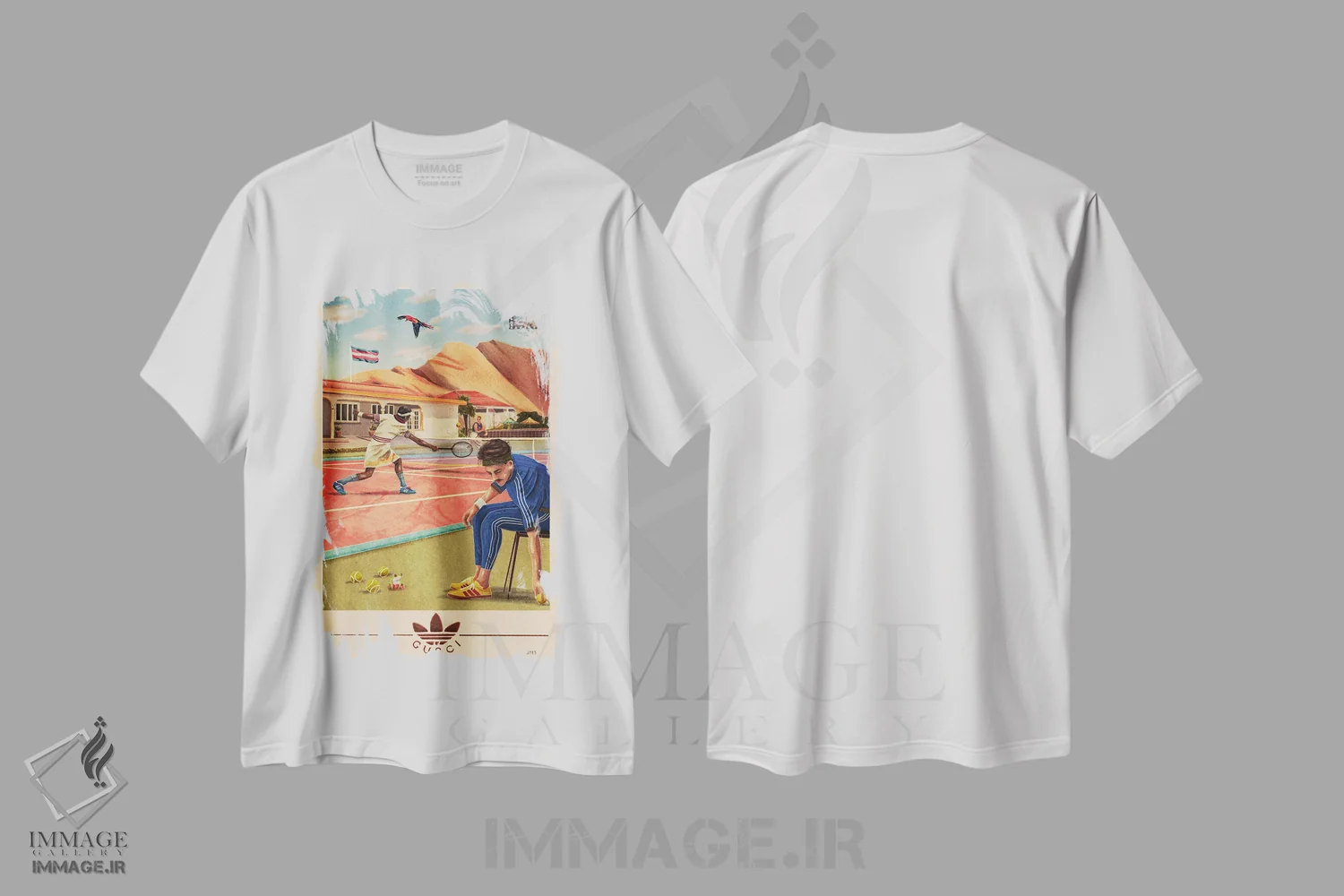 تیشرت سفید طرح دار متل گوچی، هنر فاخر معاصر اثر جیمی ادلر | فروشگاه ایماژ