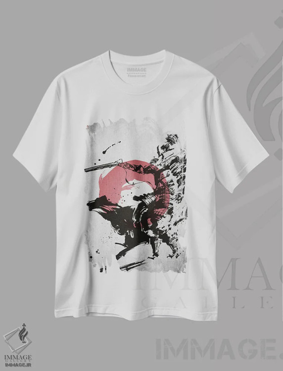 تیشرت سفید طرح دار سامورایی تفنگچی، دکور آسیایی اثر جوزف فرناندو | immage.ir