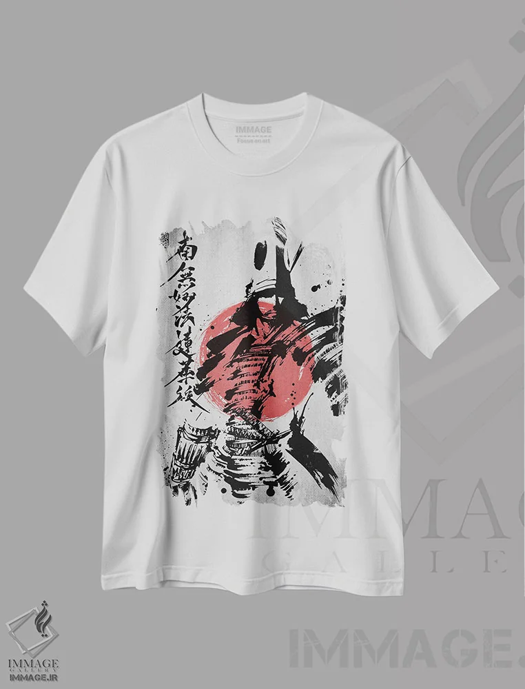 تیشرت سفید طرح دار ژنرال سامورایی، دکور آسیایی اثر جوزف فرناندو | فروشگاه ایماژ