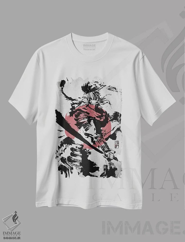 تیشرت سفید طرح دار ژن سامورایی، دکور آسیایی اثر جوزف فرناندو | فروشگاه ایماژ