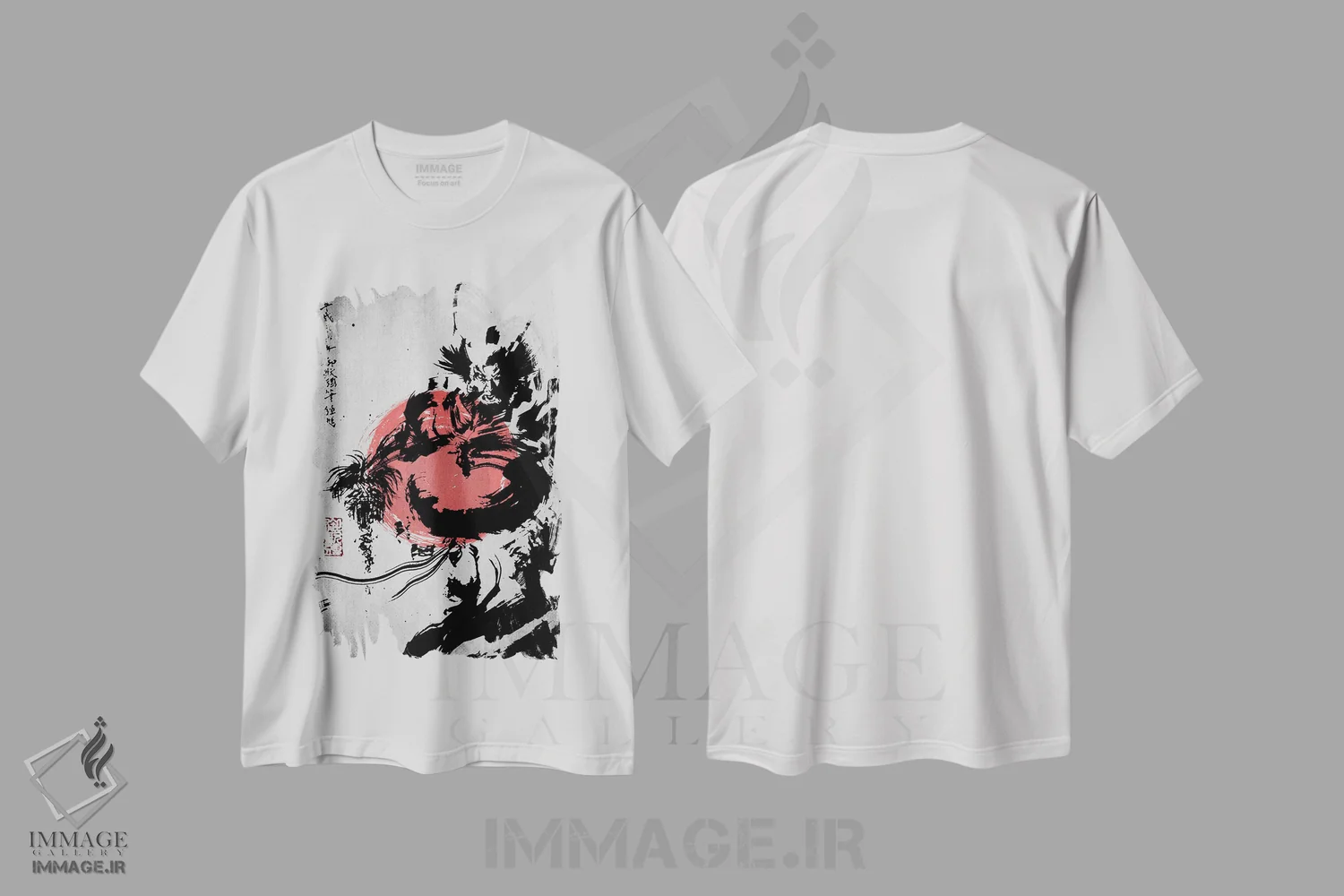 تیشرت سفید طرح دار سامورایی عصبانی، دکور آسیایی اثر جوزف فرناندو | فروشگاه ایماژ