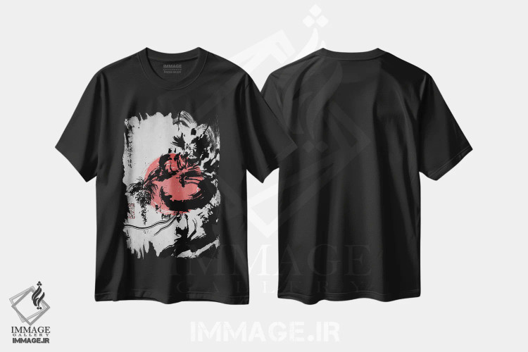 تیشرت مشکی طرح دار سامورایی عصبانی، دکور آسیایی اثر جوزف فرناندو | immage.ir
