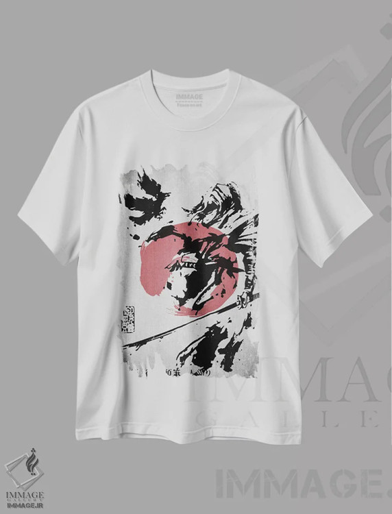تیشرت سفید طرح دار کلاغ سامورایی، دکور آسیایی اثر جوزف فرناندو | فروشگاه ایماژ