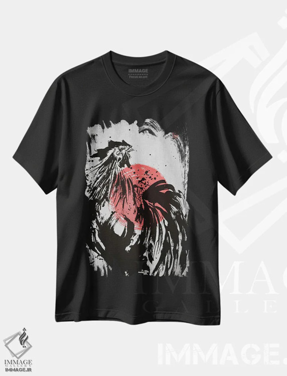 تیشرت مشکی طرح دار خروس، دکور آسیایی اثر جوزف فرناندو | فروشگاه ایماژ