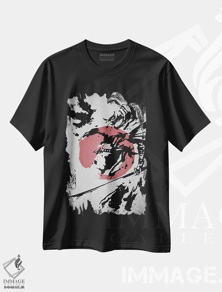 تیشرت مشکی طرح دار کلاغ سامورایی، دکور آسیایی اثر جوزف فرناندو | immage.ir