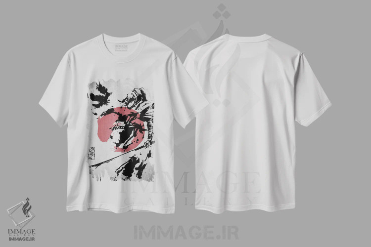 تیشرت سفید طرح دار کلاغ سامورایی، دکور آسیایی اثر جوزف فرناندو | فروشگاه ایماژ