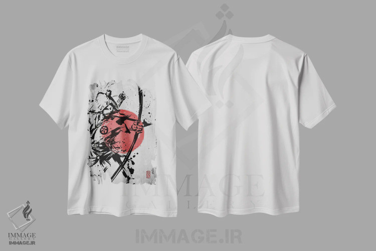 تیشرت سفید طرح دار تیر سامورایی، دکور آسیایی اثر جوزف فرناندو | فروشگاه ایماژ