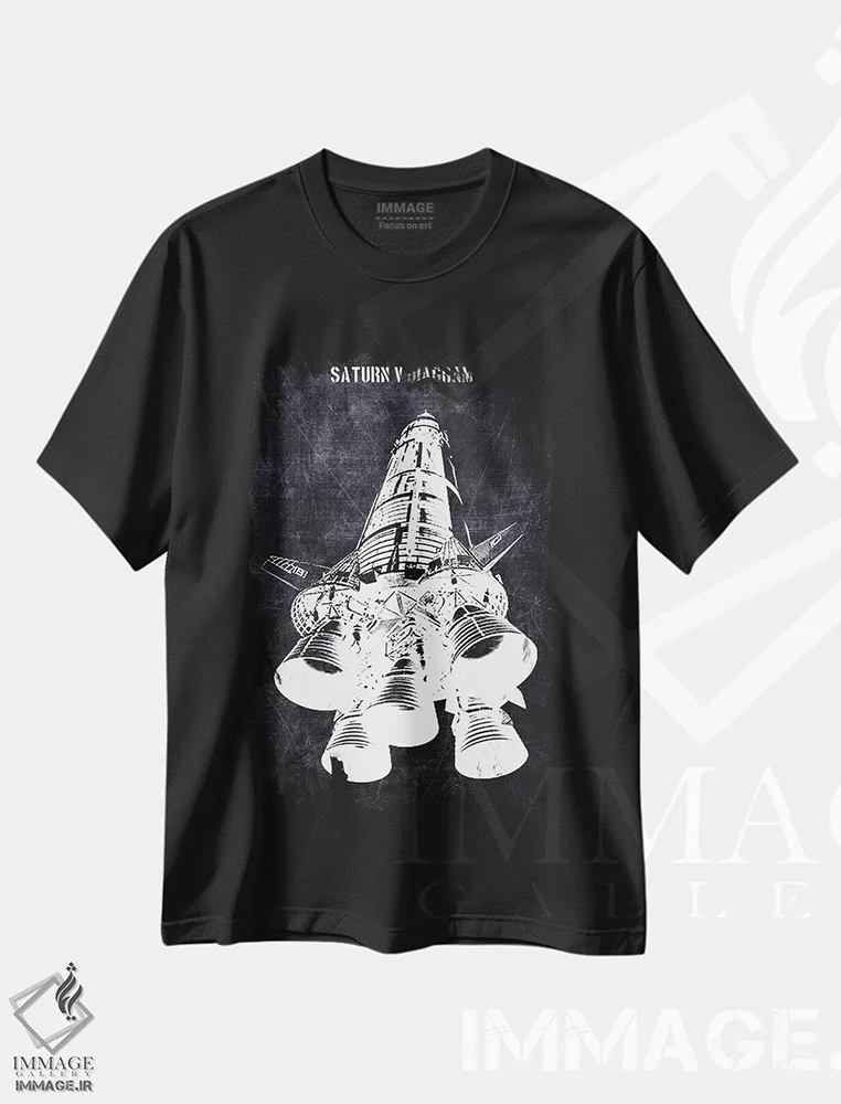 تیشرت مشکی طرح دار نمودار ساترن ۵، هنر تزئینی سیاه و سفید اثر جوزف فرناندو | فروشگاه ایماژ