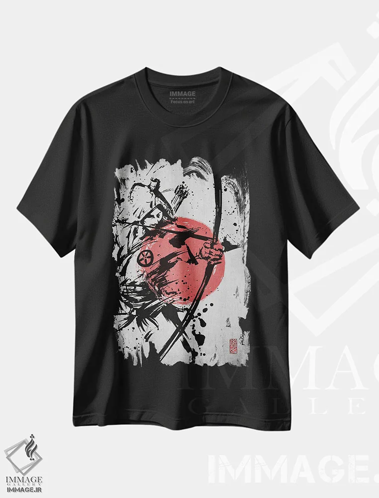 تیشرت مشکی طرح دار تیر سامورایی، دکور آسیایی اثر جوزف فرناندو | immage.ir