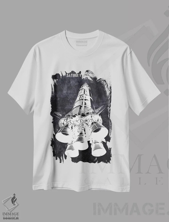 تیشرت سفید طرح دار نمودار ساترن ۵، هنر تزئینی سیاه و سفید اثر جوزف فرناندو | immage.ir