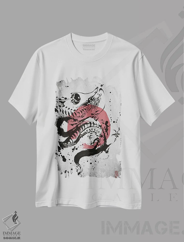 تیشرت سفید طرح دار اژدهای سامورایی، دکور آسیایی اثر جوزف فرناندو | فروشگاه ایماژ