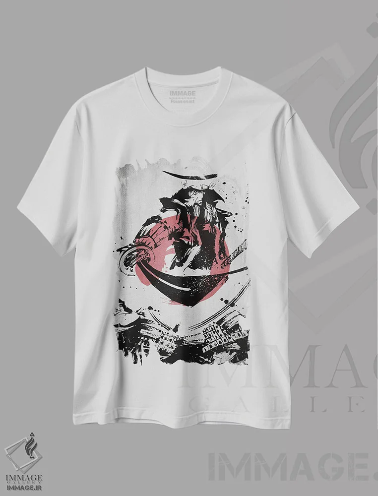 تیشرت سفید طرح دار شمشیر سامورایی، دکور آسیایی اثر جوزف فرناندو | immage.ir