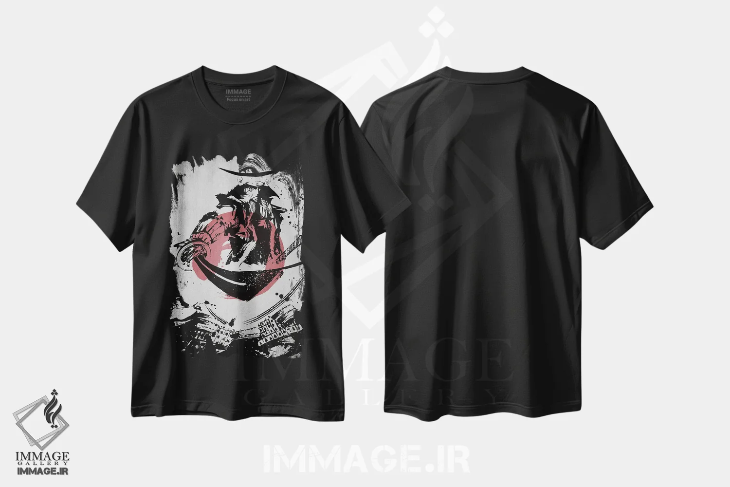 تیشرت مشکی طرح دار شمشیر سامورایی، دکور آسیایی اثر جوزف فرناندو | فروشگاه ایماژ