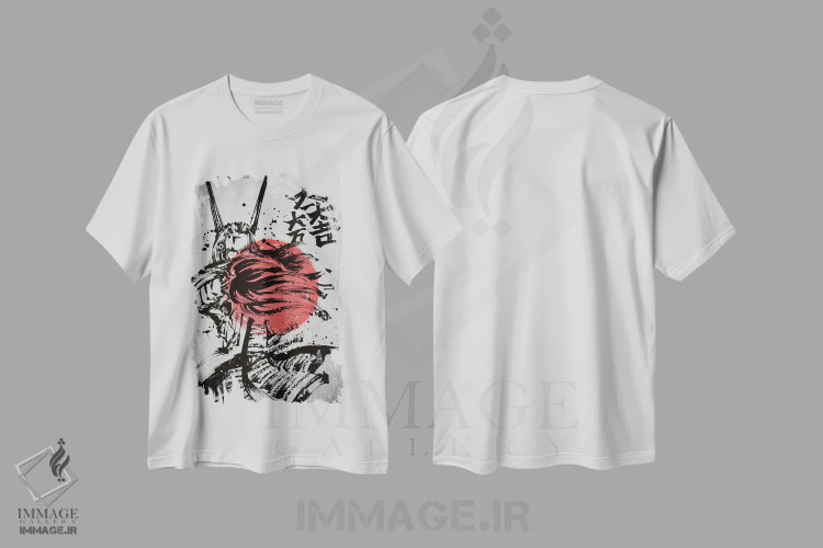 تیشرت سفید طرح دار حرکت سامورایی، دکور آسیایی اثر جوزف فرناندو | فروشگاه ایماژ