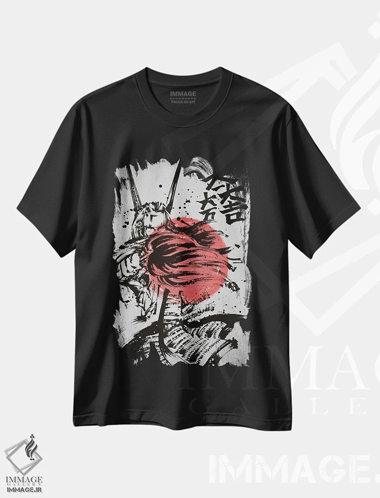 تیشرت مشکی طرح دار حرکت سامورایی، دکور آسیایی اثر جوزف فرناندو | immage.ir
