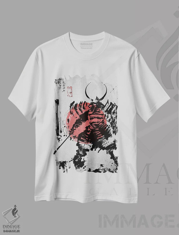 تیشرت سفید طرح دار تخت سامورایی، دکور آسیایی اثر جوزف فرناندو | فروشگاه ایماژ