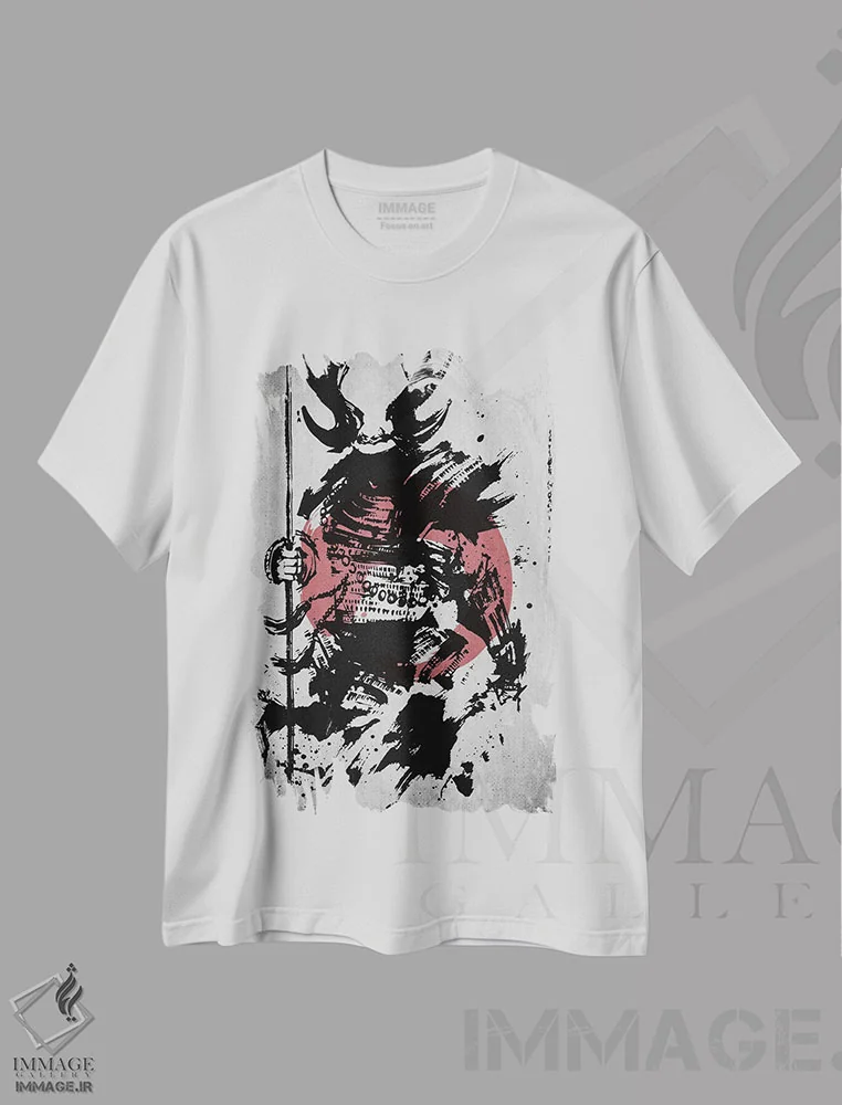 تیشرت سفید طرح دار سامورا، دکور آسیایی اثر جوزف فرناندو | فروشگاه ایماژ