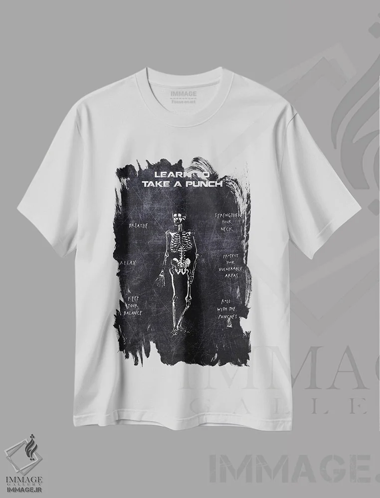 تیشرت سفید طرح دار تحمل ضربه، هنر دیجیتال سیاه و سفید اثر جوزف فرناندو | فروشگاه ایماژ