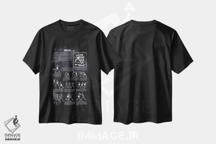 تیشرت مشکی طرح دار بوکس، هنر دیجیتال سیاه و سفید اثر جوزف فرناندو | فروشگاه ایماژ