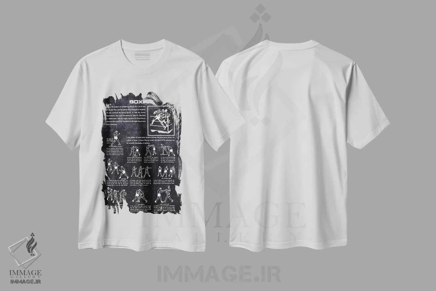 تیشرت سفید طرح دار بوکس، هنر دیجیتال سیاه و سفید اثر جوزف فرناندو | immage.ir