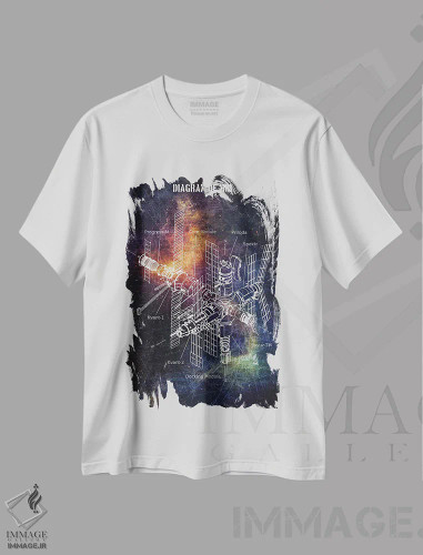 تیشرت سفید طرح دار نمودار ایستگاه میر، تزئینی اثر جوزف فرناندو | فروشگاه ایماژ