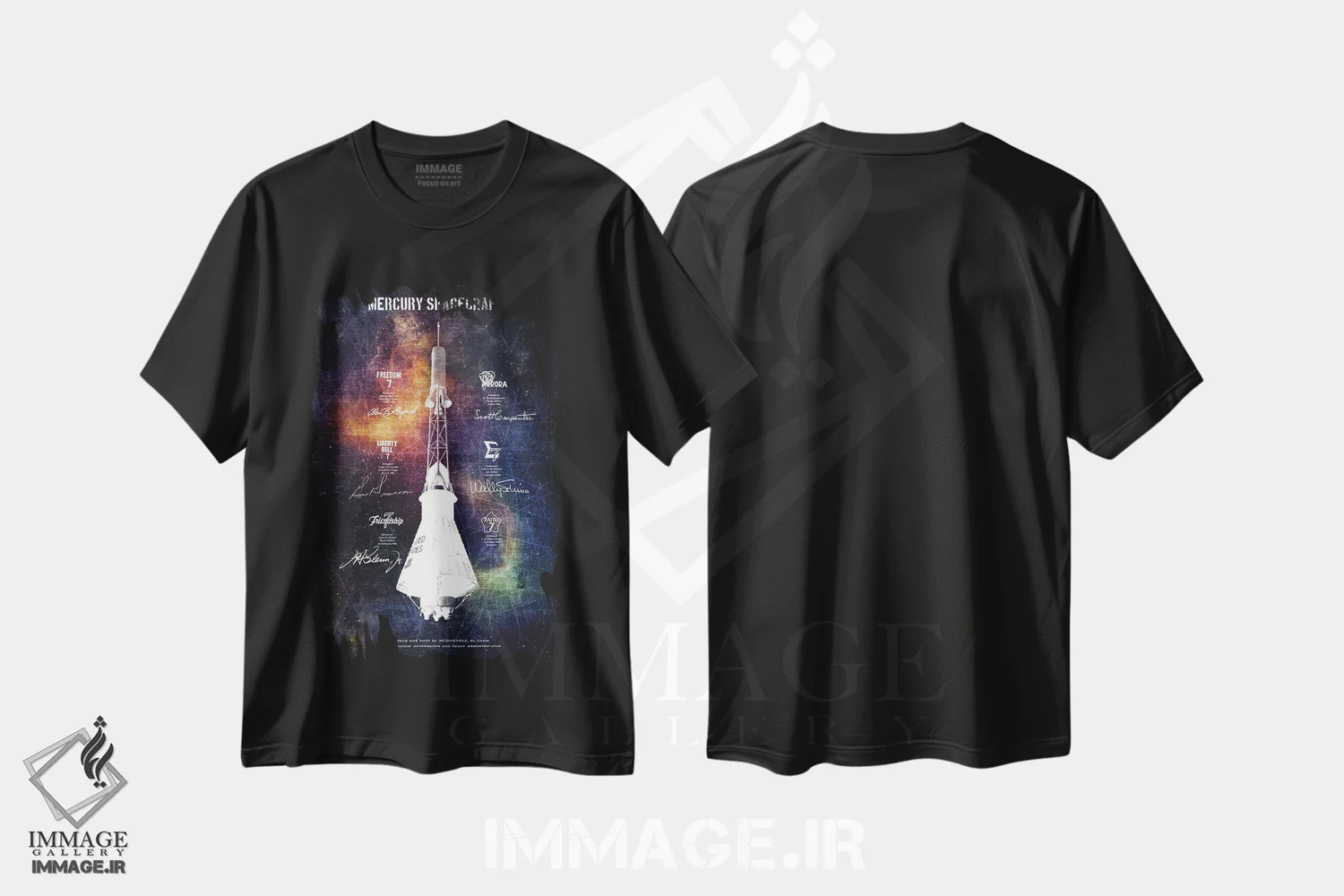 تیشرت مشکی طرح دار فضاپیمای مرکوری ۱، تزئینی اثر جوزف فرناندو | immage.ir
