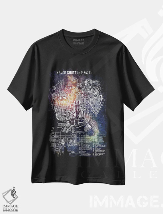 تیشرت مشکی طرح دار موتور اصلی شاتل فضایی ۱، تزئینی اثر جوزف فرناندو | immage.ir