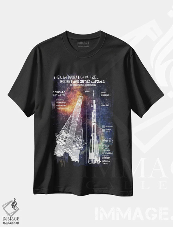 تیشرت مشکی طرح دار پیکربندی سایوز-اف جی ۱، تزئینی اثر جوزف فرناندو | فروشگاه ایماژ