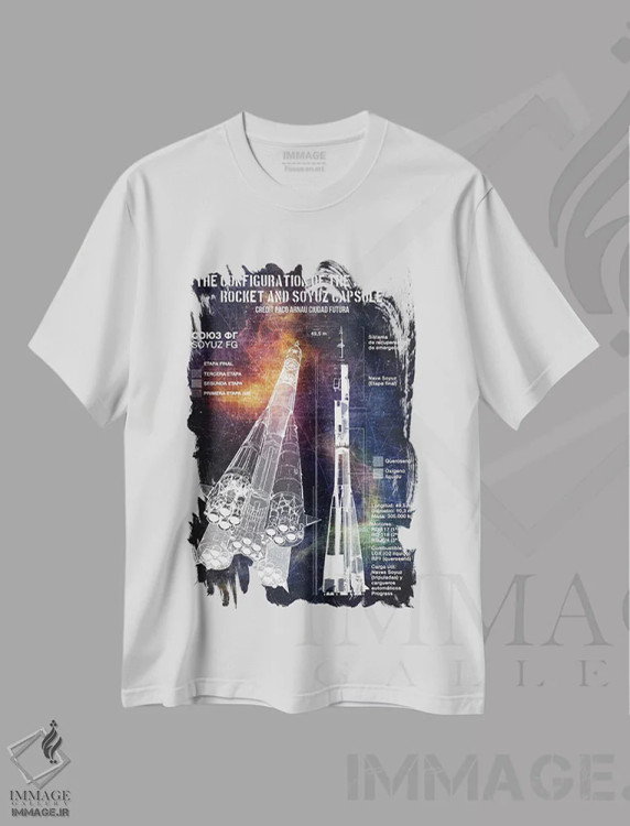 تیشرت سفید طرح دار پیکربندی سایوز-اف جی ۱، تزئینی اثر جوزف فرناندو | immage.ir
