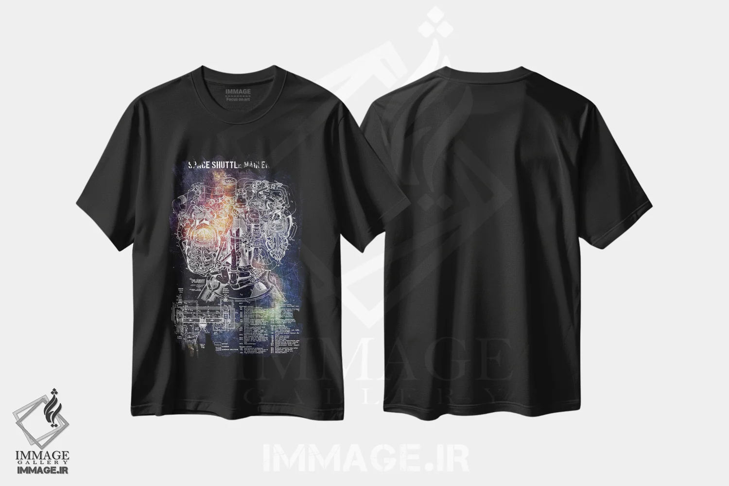 تیشرت مشکی طرح دار موتور اصلی شاتل فضایی ۱، تزئینی اثر جوزف فرناندو | immage.ir