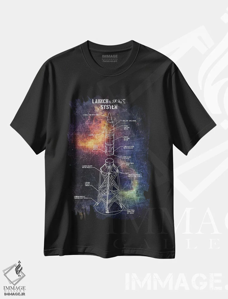 تیشرت مشکی طرح دار فرار اضطراری پرتاب، تزئینی اثر جوزف فرناندو | فروشگاه ایماژ