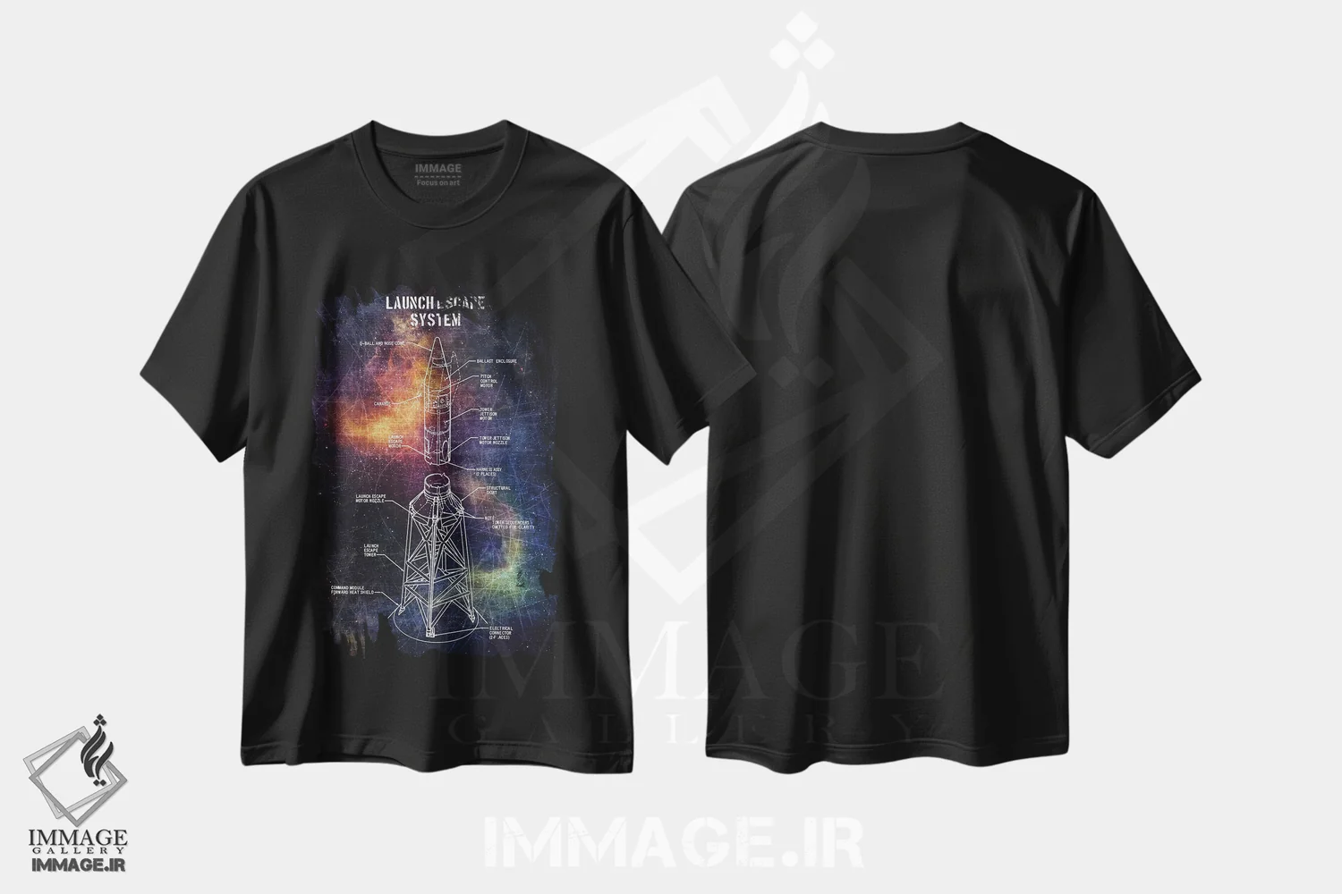 تیشرت مشکی طرح دار فرار اضطراری پرتاب، تزئینی اثر جوزف فرناندو | فروشگاه ایماژ