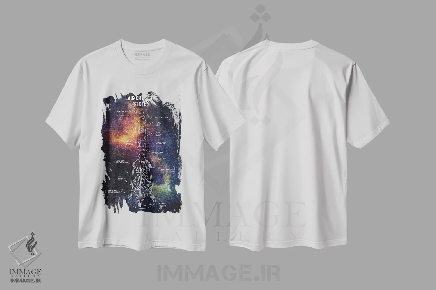 تیشرت سفید طرح دار فرار اضطراری پرتاب، تزئینی اثر جوزف فرناندو | immage.ir