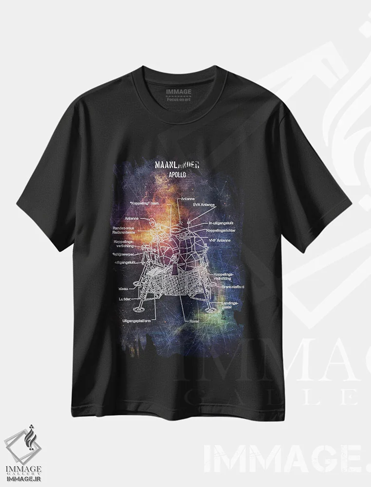 تیشرت مشکی طرح دار فرودگر ماه، تزئینی اثر جوزف فرناندو | immage.ir