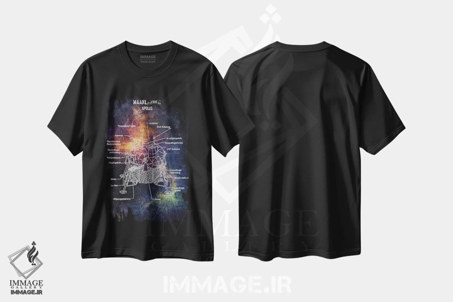 تیشرت مشکی طرح دار فرودگر ماه، تزئینی اثر جوزف فرناندو | immage.ir