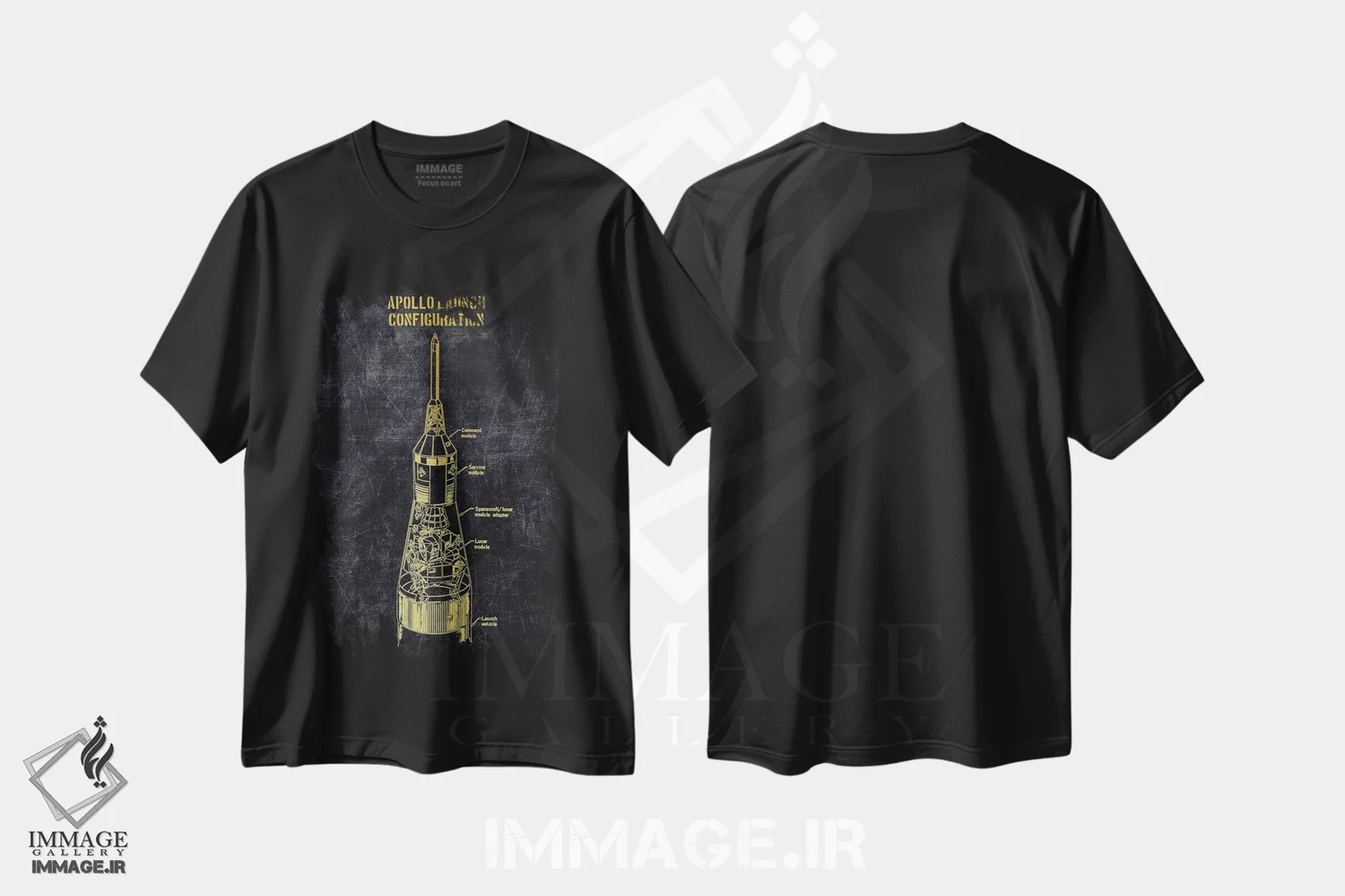 تیشرت مشکی طرح دار پرتاب آپولو - طلایی، هنر دیجیتال اثر جوزف فرناندو | immage.ir