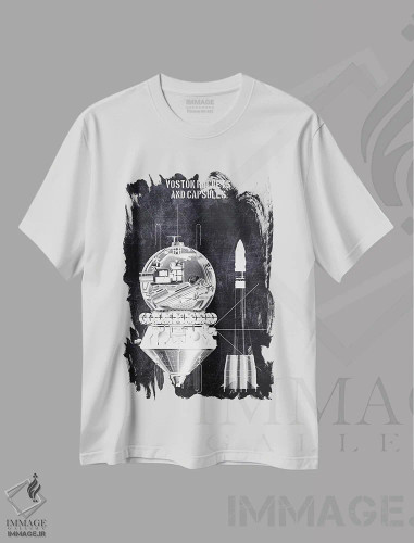 تیشرت سفید طرح دار موشک های ووستوک، هنر تزئینی سیاه و سفید اثر جوزف فرناندو | فروشگاه ایماژ