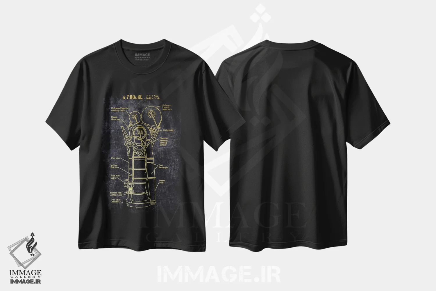 تیشرت مشکی طرح دار موتور راکت A-7 - طلایی، هنر دیجیتال اثر جوزف فرناندو | فروشگاه ایماژ