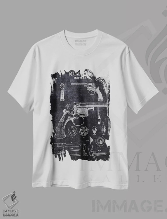 تیشرت سفید طرح دار بومونت آدا، هنر تزئینی سیاه و سفید اثر جوزف فرناندو | فروشگاه ایماژ