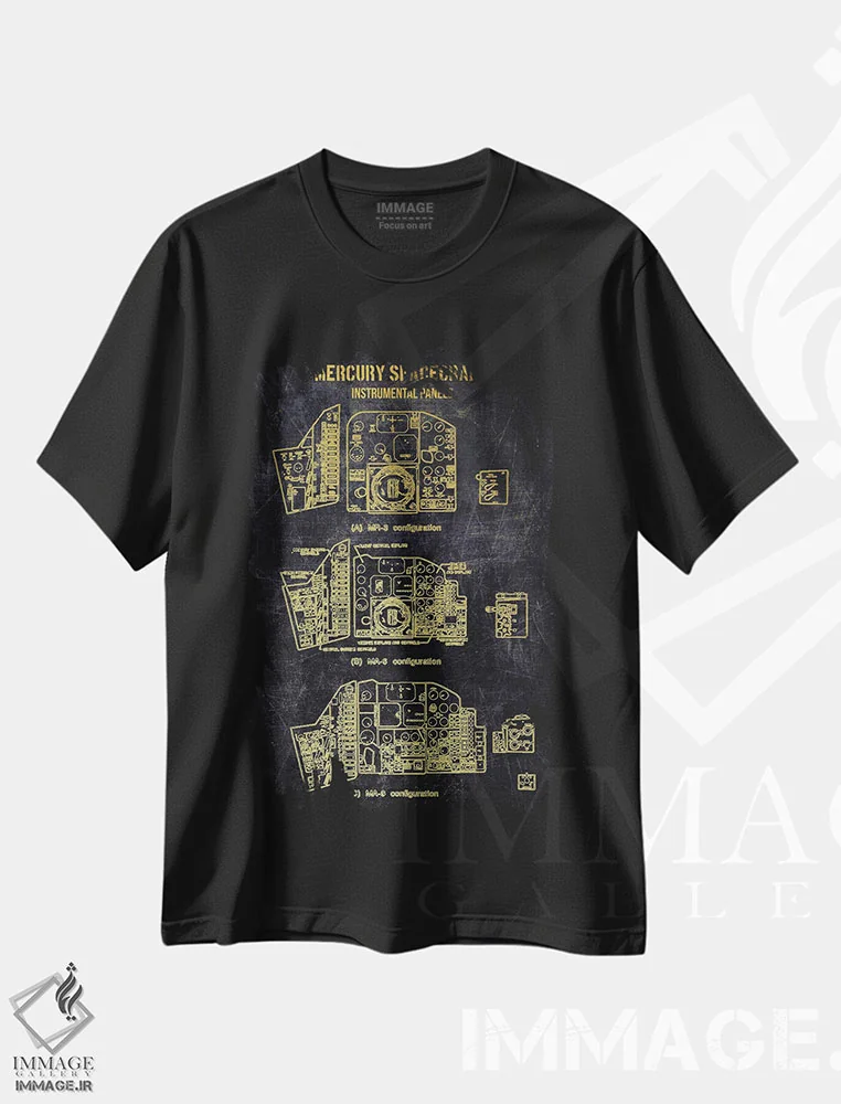 تیشرت مشکی طرح دار پیکربندی فضاپیمای مرکوری، هنر دیجیتال اثر جوزف فرناندو | فروشگاه ایماژ