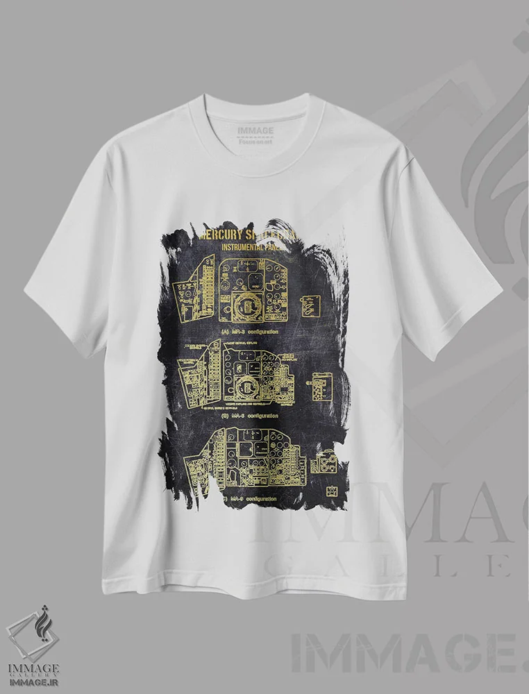 تیشرت سفید طرح دار پیکربندی فضاپیمای مرکوری، هنر دیجیتال اثر جوزف فرناندو | immage.ir