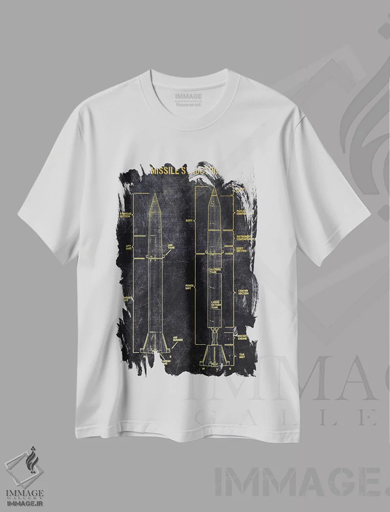 تیشرت سفید طرح دار ساختار موشک، هنر دیجیتال اثر جوزف فرناندو | فروشگاه ایماژ
