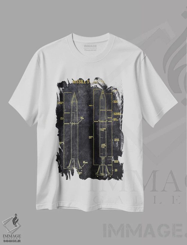 تیشرت سفید طرح دار ساختار موشک، هنر دیجیتال اثر جوزف فرناندو | فروشگاه ایماژ