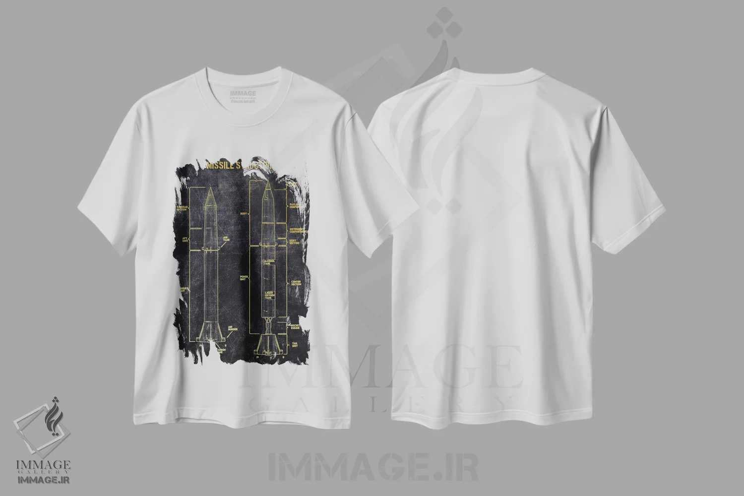 تیشرت سفید طرح دار ساختار موشک، هنر دیجیتال اثر جوزف فرناندو | فروشگاه ایماژ