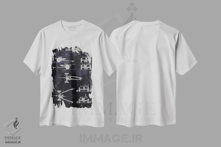 تیشرت سفید طرح دار توپ ۳۷ میلی متری مدل M3، هنر تزئینی سیاه و سفید اثر جوزف فرناندو | immage.ir