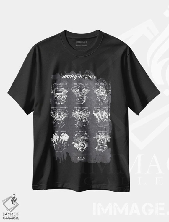 تیشرت مشکی طرح دار موتور هارلی، هنر دیجیتال سیاه و سفید اثر جوزف فرناندو | فروشگاه ایماژ