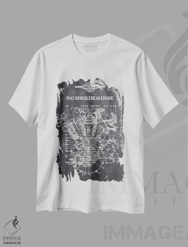 تیشرت سفید طرح دار موتور ناکل هد ۱۹۴۲، هنر دیجیتال سیاه و سفید اثر جوزف فرناندو | فروشگاه ایماژ