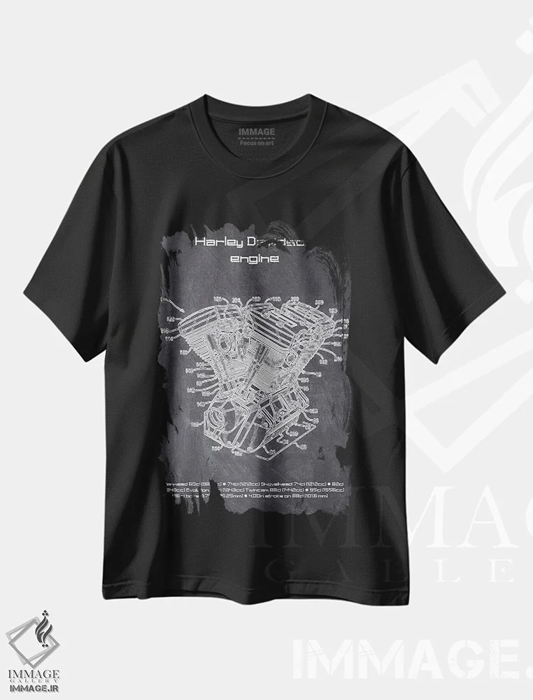 تیشرت مشکی طرح دار موتور هارلی دیویدسون، هنر دیجیتال سیاه و سفید اثر جوزف فرناندو | immage.ir